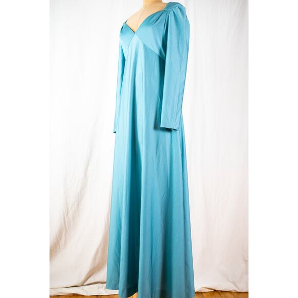 Vintage 70s Aqua Maxi Dress, Eva Gabor by Estevez Formal Evening Gown Retro Med - Picture 4 of 12